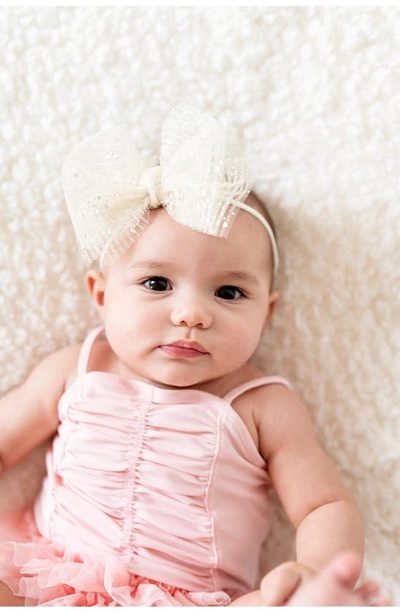 Baby Bling Tulle Fab Bow Headband In Ivory Princess Tulle