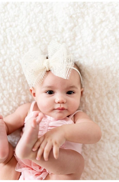 Baby Bling Tulle Fab Bow Headband In Ivory Princess Tulle