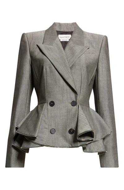 Shop Alexander Mcqueen Zip Ruffle Wool & Mohair Blend Jacket In 1080 Black/ Ivory