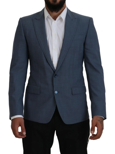 Dolce & Gabbana Blue Wool Stretch Slim Fit Jacket Blazer In Blue