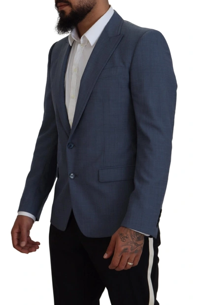Dolce & Gabbana Blue Wool Stretch Slim Fit Jacket Blazer In Blue