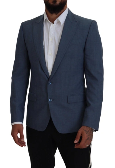 Dolce & Gabbana Blue Wool Stretch Slim Fit Jacket Blazer In Blue