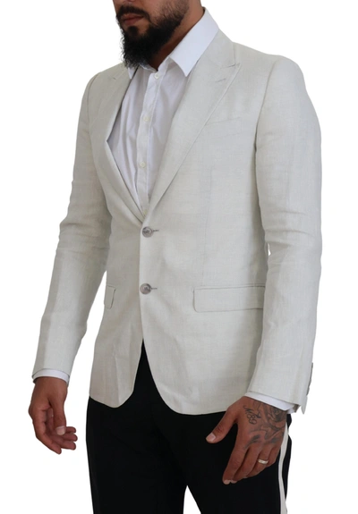 Dolce & Gabbana White Linen Slim Fit Jacket Blazer In White