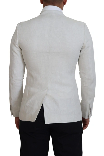 Dolce & Gabbana White Linen Slim Fit Jacket Blazer In White