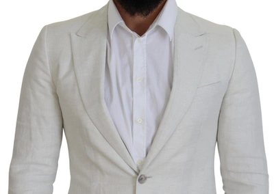Dolce & Gabbana White Linen Slim Fit Jacket Blazer In White