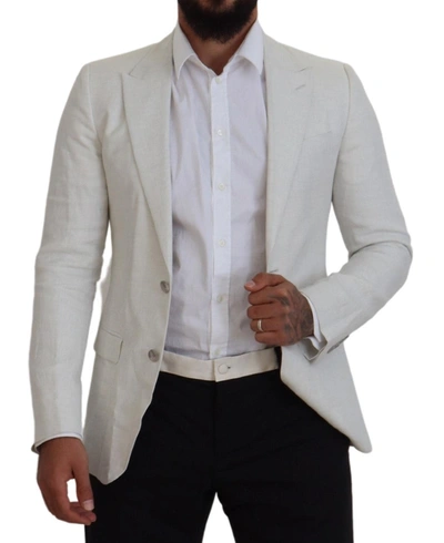 Dolce & Gabbana White Linen Slim Fit Jacket Blazer In White
