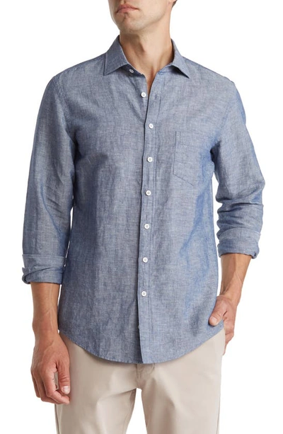 Shop Rodd & Gunn Penrose Linen Blend Button-up Shirt In Indigo