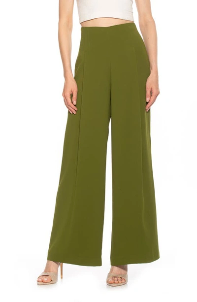 Shop Alexia Admor Elia High Waist Pleat Wide Leg Pants In Sage