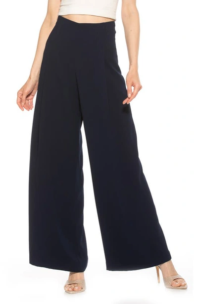 Alexia Admor Elia High Waist Pleat Wide Leg Pants In Navy