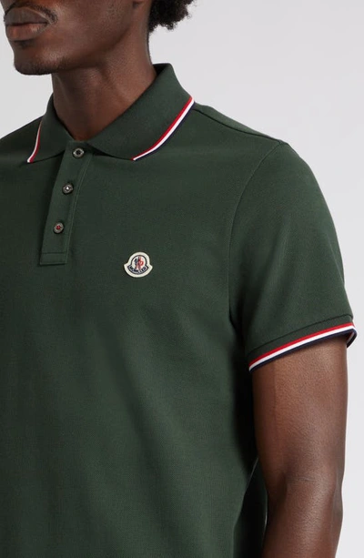 Shop Moncler Tipped Cotton Piqué Polo In Green