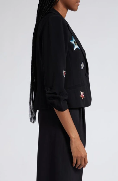 Shop Cinq À Sept Sequin Star Crop Blazer In Black/ Multi