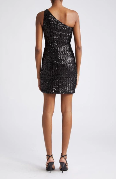 Shop Michael Kors Sequin Embroidered One-shoulder Sheath Dress In Black