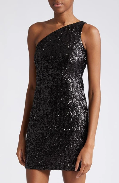 Michael Kors One-shoulder Sequined Tulle Mini Dress In Black