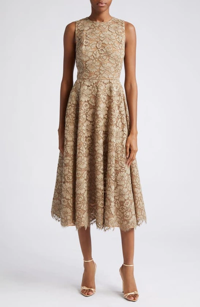 Shop Michael Kors Floral Lace Sleeveless Fit & Flare Midi Dress In Taupe
