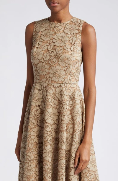 Shop Michael Kors Floral Lace Sleeveless Fit & Flare Midi Dress In Taupe