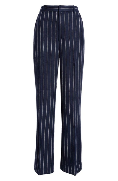 Shop Polo Ralph Lauren Pinstripe Linen Pants In Navy/ Cream Stripe