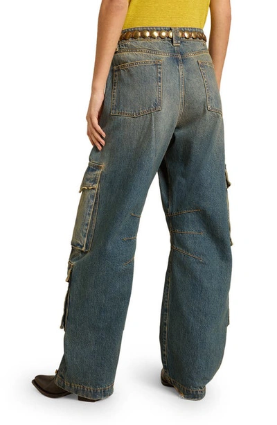 Shop Golden Goose Distressed Wide Leg Cargo Jeans In Blue