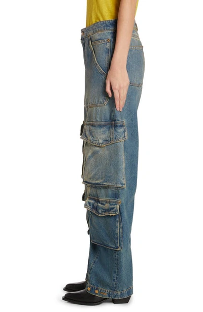 Shop Golden Goose Distressed Wide Leg Cargo Jeans In Blue