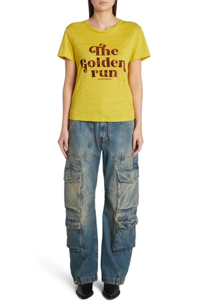 Shop Golden Goose Distressed Wide Leg Cargo Jeans In Blue