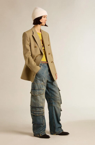 Shop Golden Goose Distressed Wide Leg Cargo Jeans In Blue