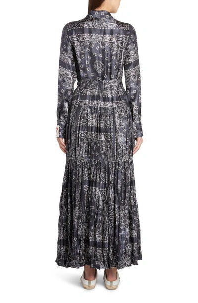 Shop Golden Goose Bandana Print Long Sleeve Twill Maxi Dress In Anthracite