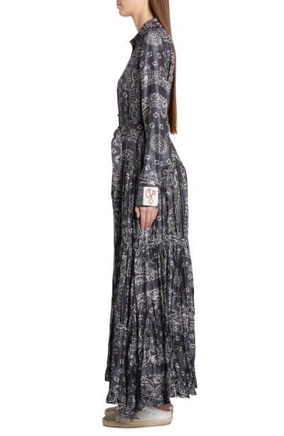 Shop Golden Goose Bandana Print Long Sleeve Twill Maxi Dress In Anthracite