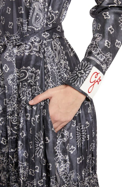 Shop Golden Goose Bandana Print Long Sleeve Twill Maxi Dress In Anthracite