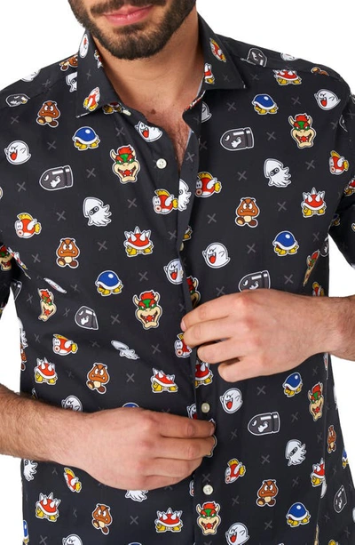 Shop Opposuits Super Mario Bad Guys Trim Fit Button-up Shirt In Black