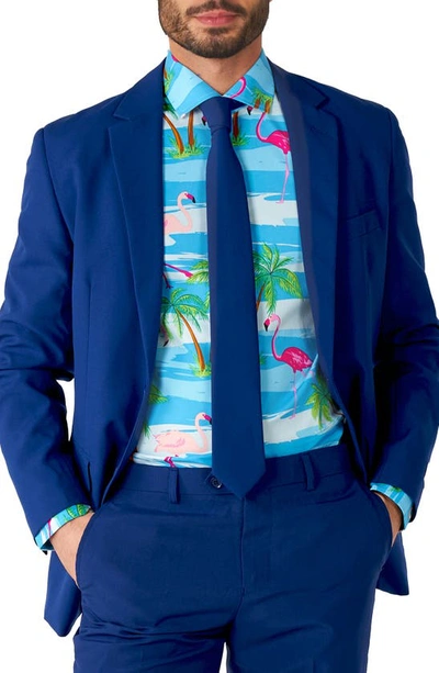Shop Opposuits Flaminguy Trim Fit Button-up Shirt In Blue