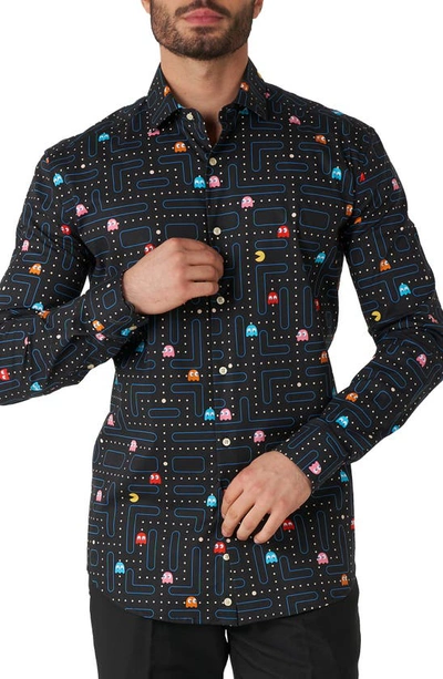 Shop Opposuits Pac-man Button-up Shirt In Black