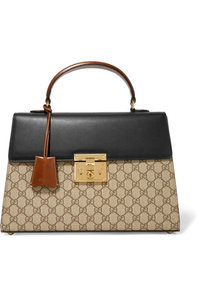 Shop Gucci Padlock Leather-trimmed Coated-canvas Tote