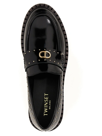 Shop Twinset Logo Leather Loafers Black