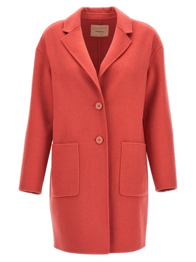 Shop Twinset Single Breast Coat Coats, Trench Coats Fuchsia