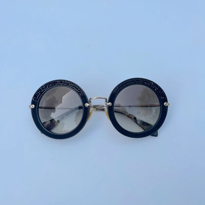 Pre-owned Miu Miu Miu Mi Black Rounded Crystal Studded Sunglasses