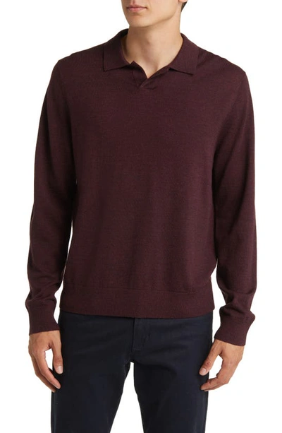 Shop Vince Johnny Collar Long Sleeve Wool Polo In H Pinot Vino