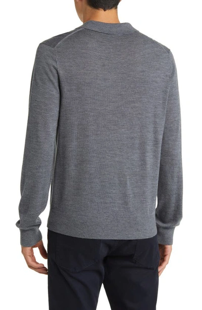 Shop Vince Johnny Collar Long Sleeve Wool Polo In H Night Storm