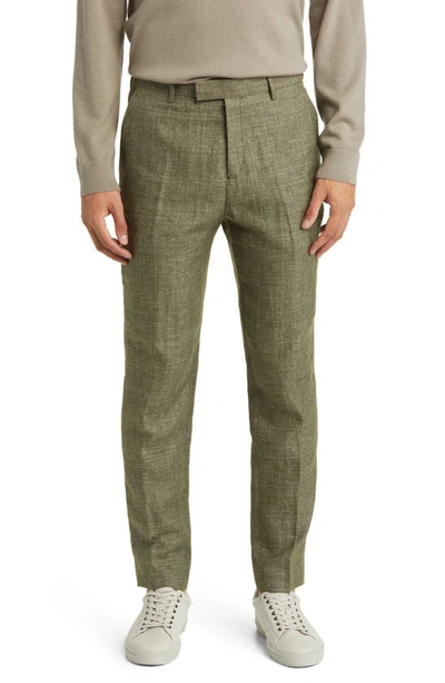 Shop Ted Baker Taylort Linen & Wool Slim Fit Trousers In Dark Green