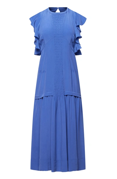 Shop Joie Polly Midi Silk Dress In Blue