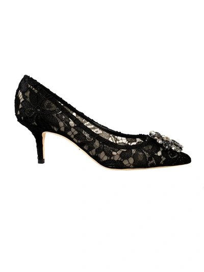 Shop Dolce & Gabbana Charmant Lace Pumps Shoes In Black