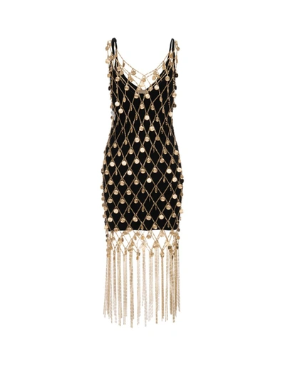 Shop Paco Rabanne Mini Dress With Metallic Gold Mesh In Black