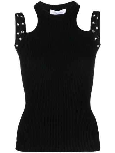 Blumarine Knit Top Featuring Sleeves And Button Embellishments In Black