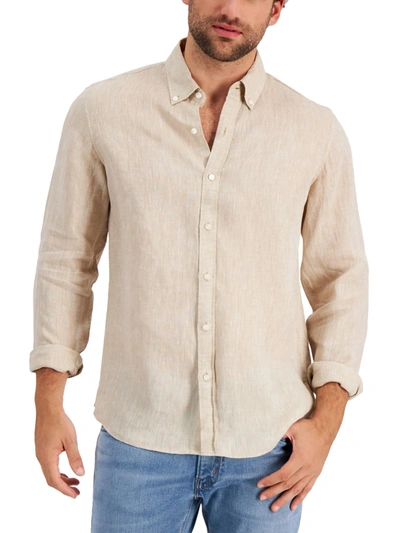 Shop Michael Kors Mens Linen Slim Fit Button-down Shirt In Multi