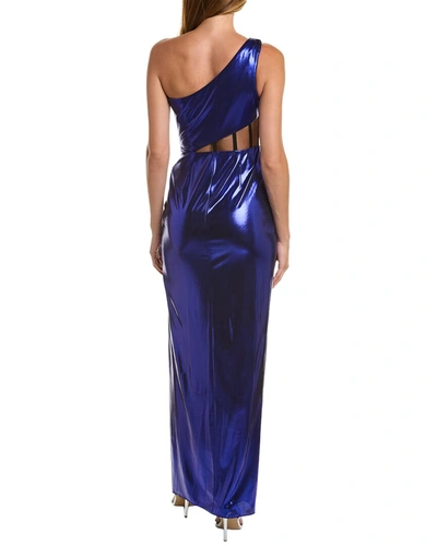 Shop Marchesa Notte Foiled Gown In Blue
