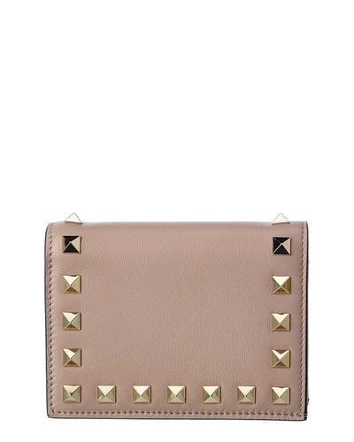 Shop Valentino Rockstud Leather Card Holder In Pink