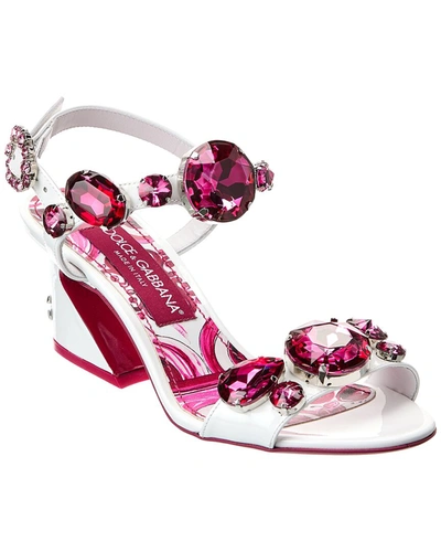 Shop Dolce & Gabbana Dj Logo Patent Sandal In Pink