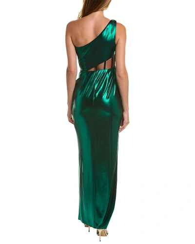 Shop Marchesa Notte Foiled Gown In Green