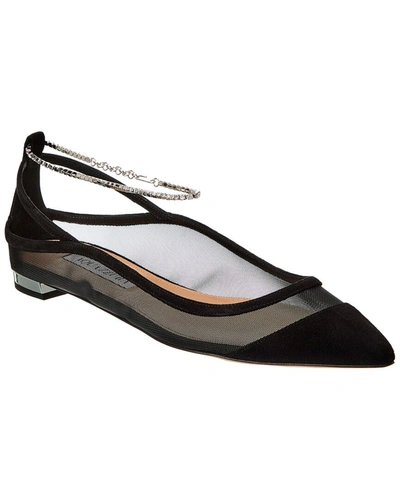 Shop Aquazzura Secret Affair Suede-trim Flat In Black