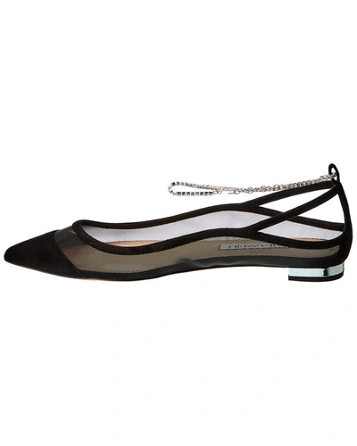 Aquazzura Secret Affair Suede-trimmed Ballet Flats In Black