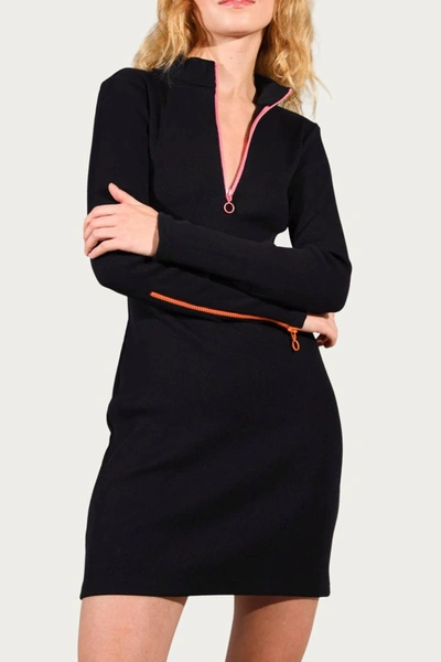 Shop Blonde Gone Rogue Multicolor Zipper Ribbed-knit Mock Neck Mini Dress In Black