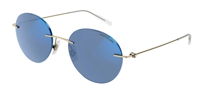 Shop Montblanc Mb0073s 005 Oval Sunglasses In Blue
